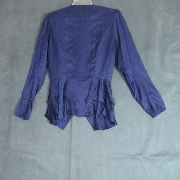 Vintage Argenti Skirt Suit Womens Size 6 Blue Silk Peplum Top Pencil 2 Pc 80s - Picture 3 of 12